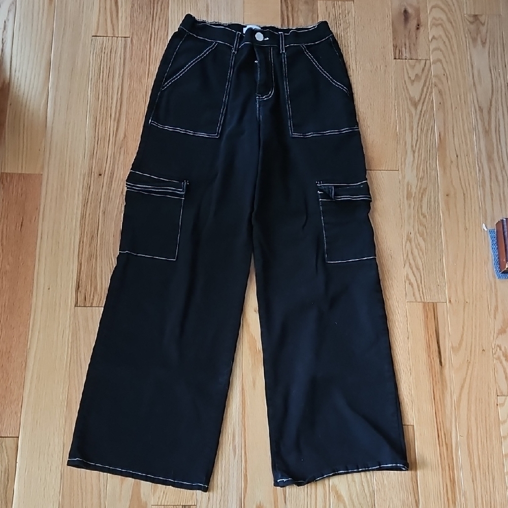 Black Cargo Pants with White Stitching Size Medium